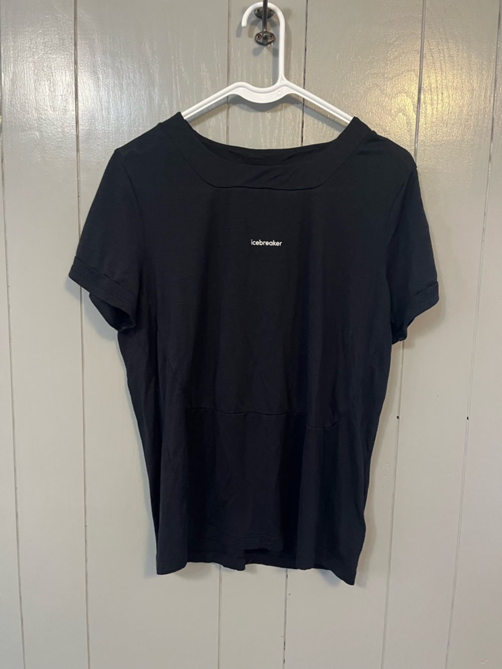 Icebreaker Women XL Black Athletic Running Short Sleeve Merino Back Cutout Shirt